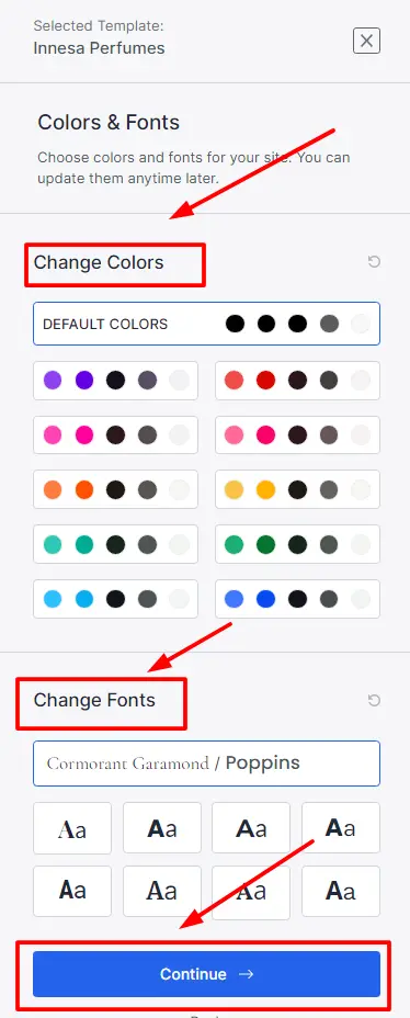 colors and fonts settings
